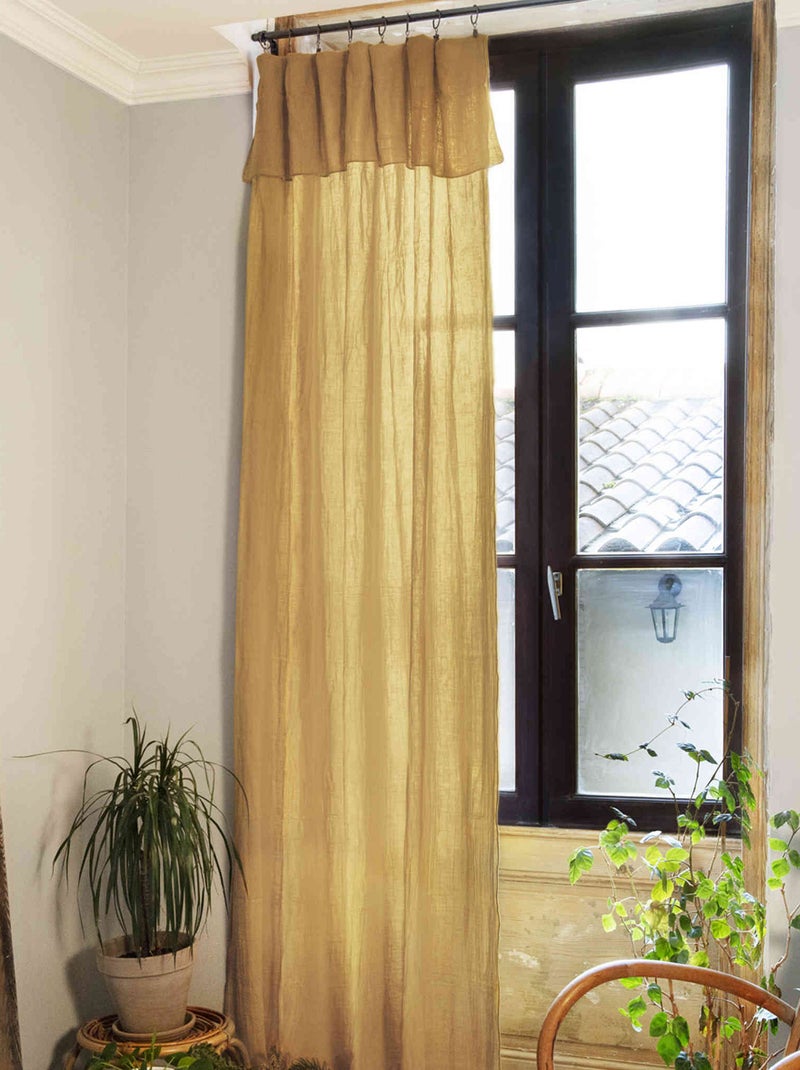 Rideau gaze de coton ajustable jaune 140x300 Jaune - Kiabi