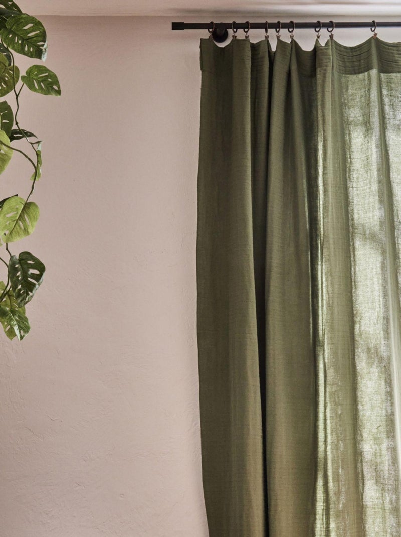 Rideau gaze de coton ajustable Kaki - Kiabi