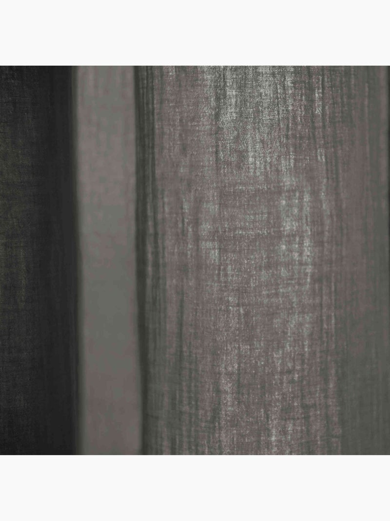 Rideau gaze de coton ajustable (lot de 2) - Terre de Nuit gris anthracite - Kiabi