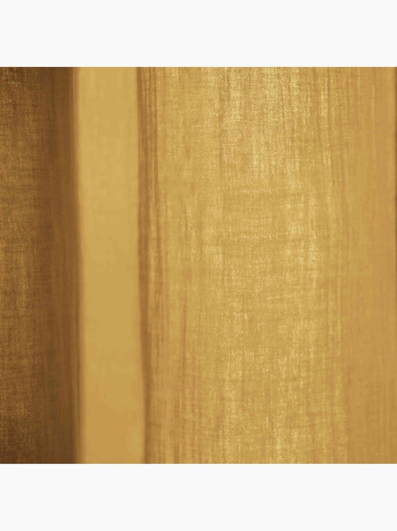 Rideau gaze de coton ajustable (lot de 2) - Terre de Nuit Jaune - Kiabi