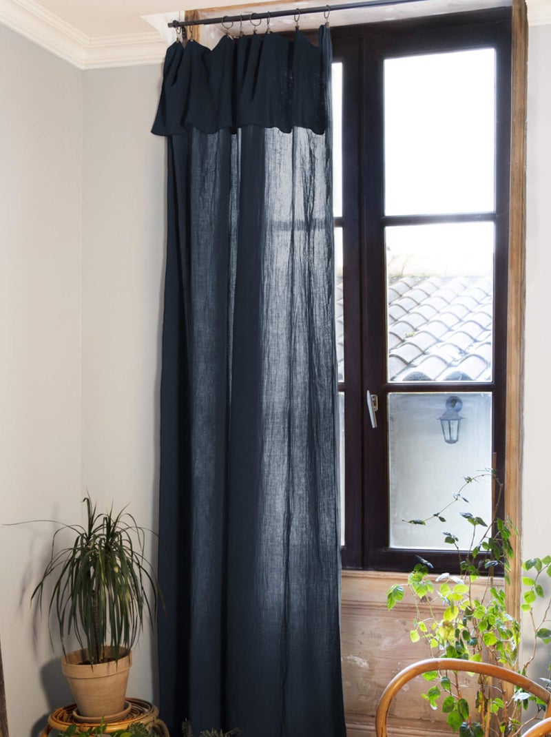 Rideau gaze de coton ajustable marine 140x300 cm Bleu marine - Kiabi