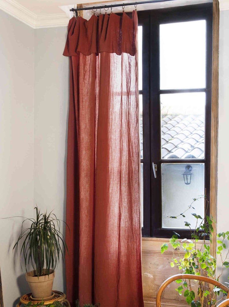 Rideau gaze de coton ajustable orange 140x300 Orange - Kiabi