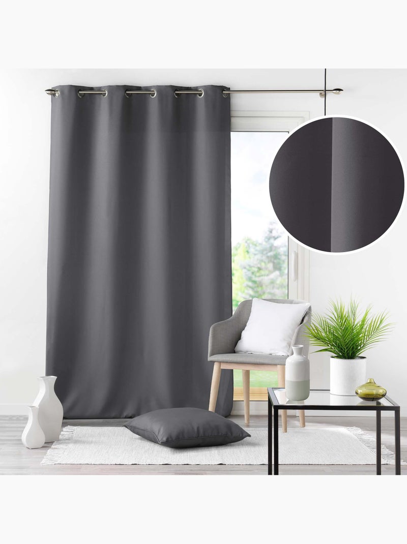 Rideau grande hauteur à œillets – Polyester uni Essentiel Gris béton - Kiabi