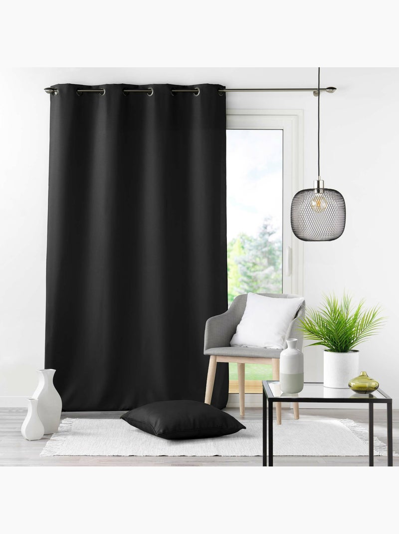 Rideau grande hauteur à œillets – Polyester uni Essentiel Noir - Kiabi