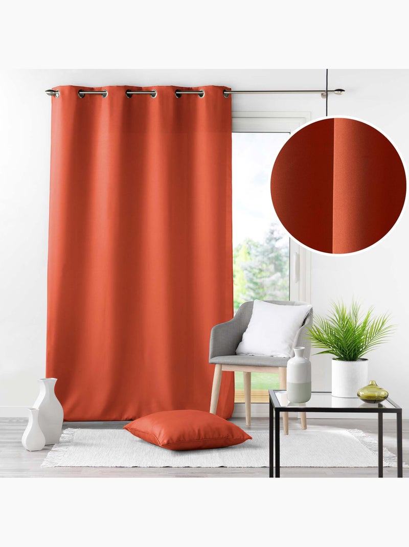 Rideau grande hauteur à œillets – Polyester uni Essentiel Terracotta - Kiabi