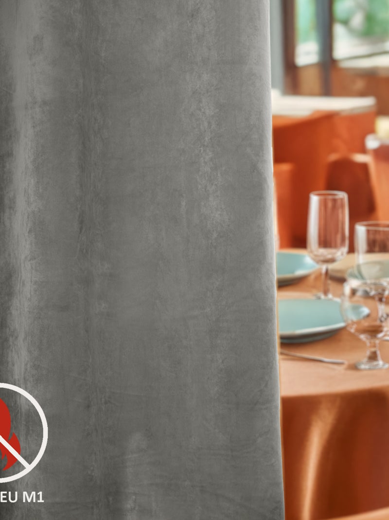Rideau Ignifugé  M1 en velours premium Gris - Kiabi