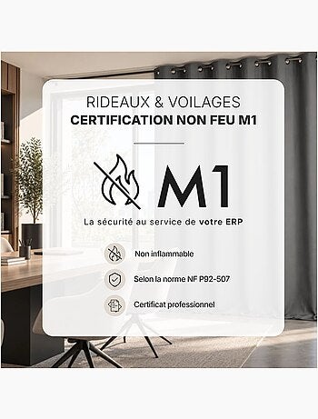 Rideau ignifugé m1 non feu à œillets