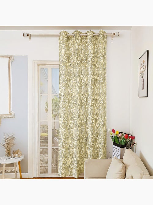 Rideau imprimé à œillets 140x240cm prêt à poser, beige et blanc - Kiabi