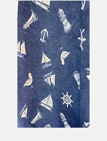 Rideau imprimé géometrique et volute bleu