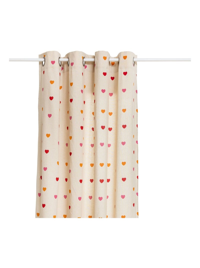 Rideau imprimé cœur en coton recyclé Beige - Kiabi