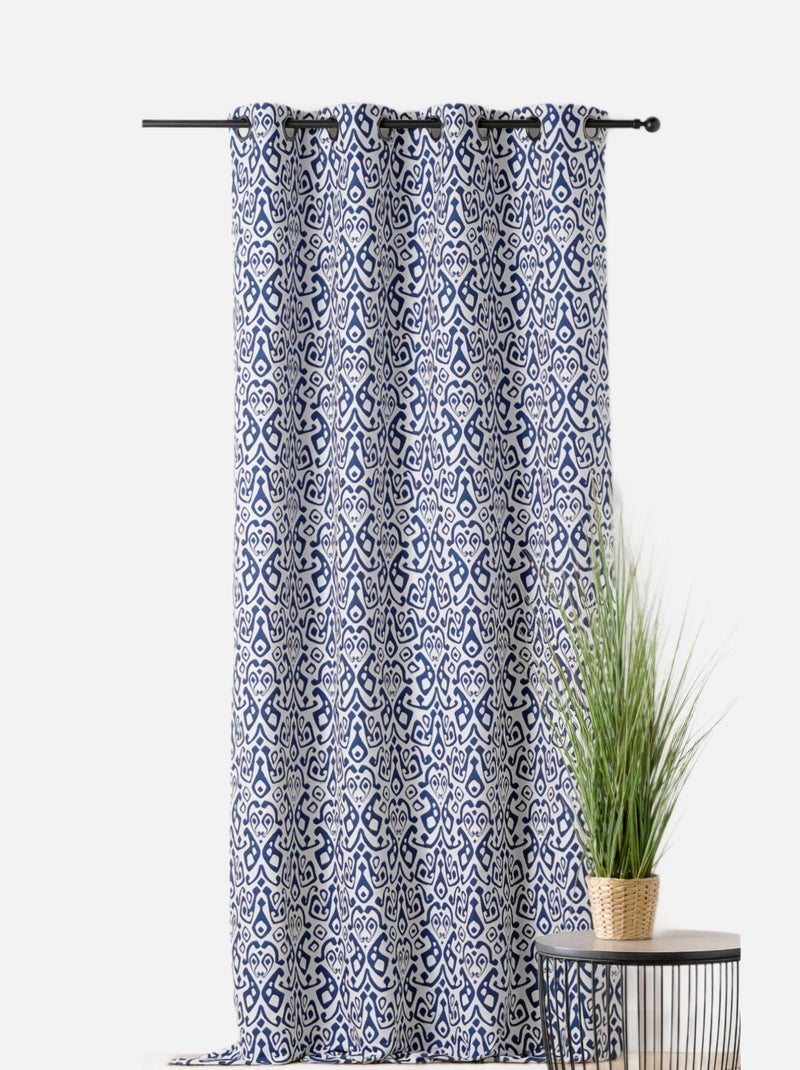 Rideau imprimé en fils upcyclés Bleu - Kiabi