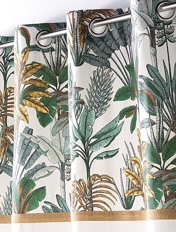 Rideau imprimé feuillage avec toile de jute