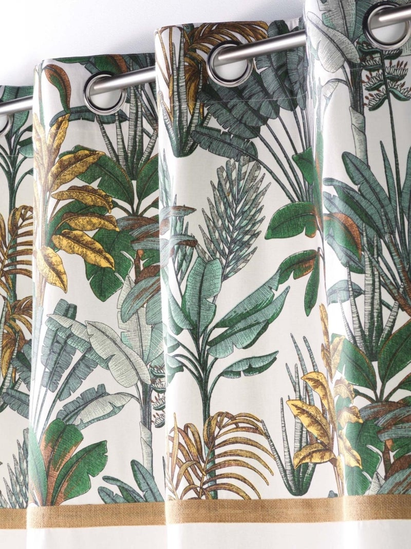 Rideau imprimé feuillage avec toile de jute Blanc - Kiabi