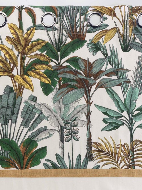 Rideau imprimé feuillage avec toile de jute - Kiabi