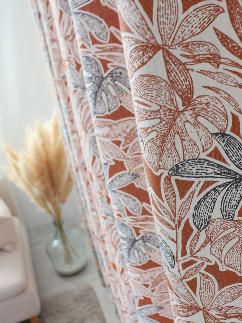Rideau imprimé feuilles à oeillets Beige - Kiabi