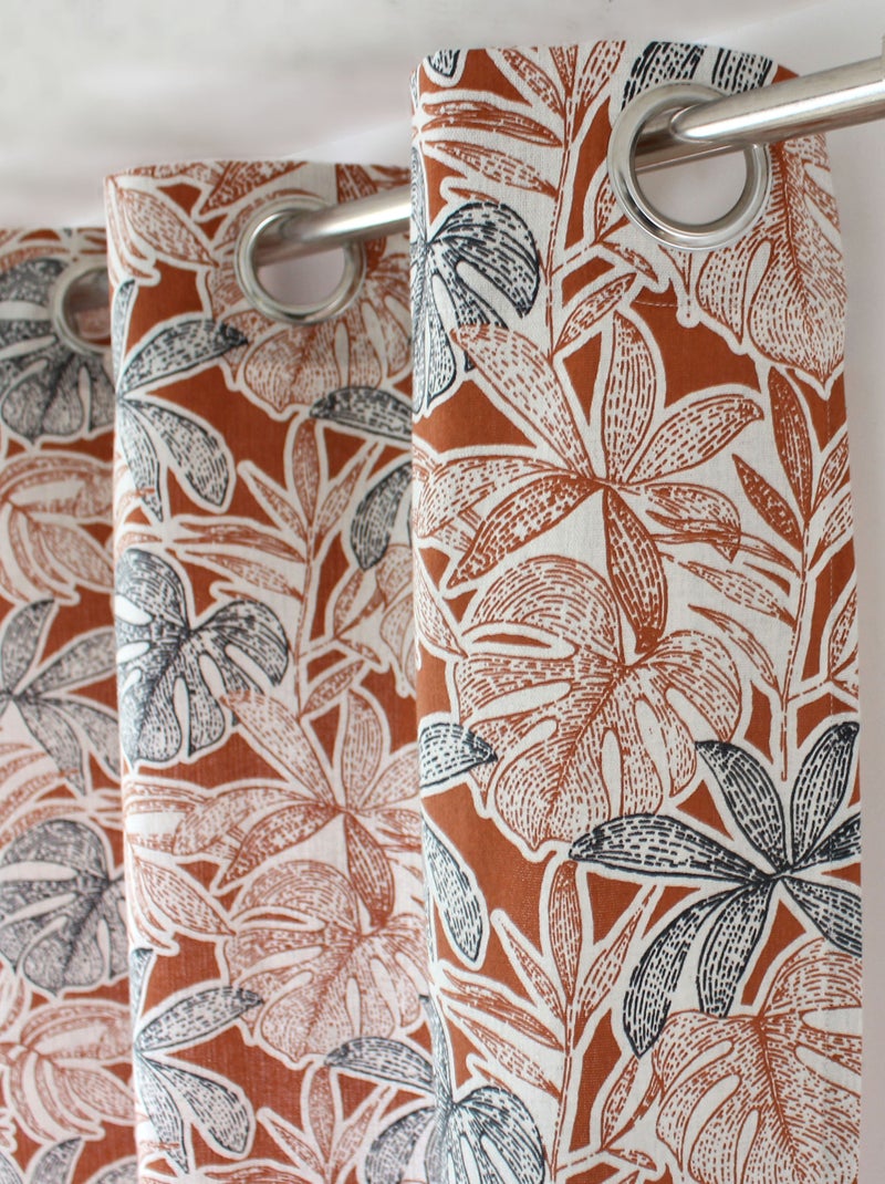 Rideau imprimé feuilles à oeillets Beige - Kiabi