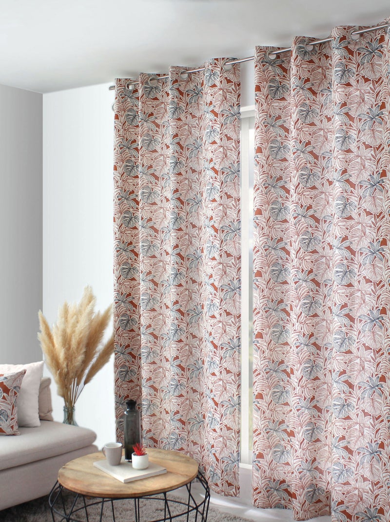 Rideau imprimé feuilles à oeillets Beige - Kiabi