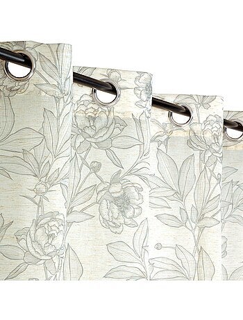 Rideau imprimé fleurs et palmes à œillets 140x240cm, Beige