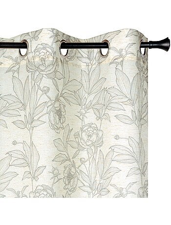 Rideau imprimé fleurs et palmes à œillets 140x240cm, Beige