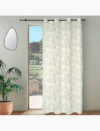 Rideau imprimé fleurs et palmes à œillets 140x240cm, Beige