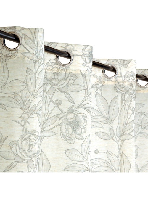 Rideau imprimé fleurs et palmes à œillets 140x240cm, Beige - Kiabi