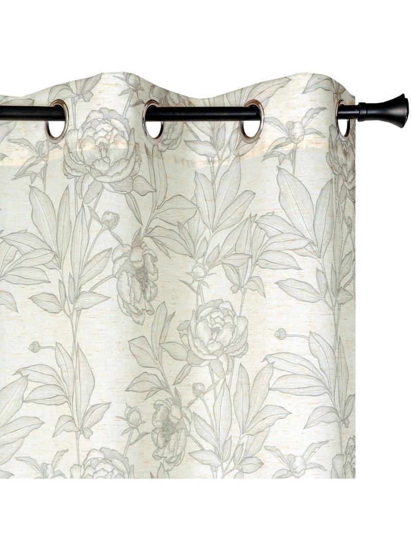 Rideau imprimé fleurs et palmes à œillets 140x240cm, Beige Beige - Kiabi