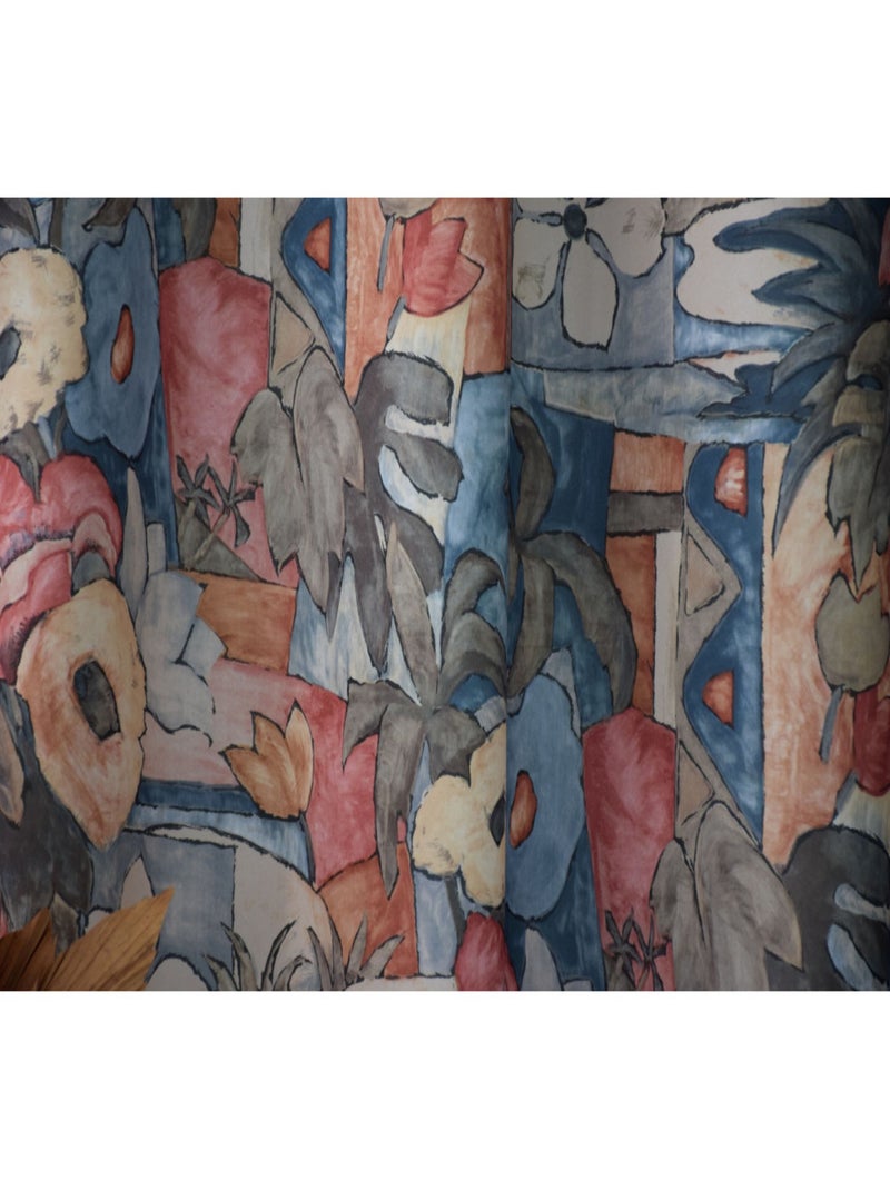 Rideau Imprimé Fleurs Graphiques – 140x240 cm – 100% Polyester Bleu canard - Kiabi