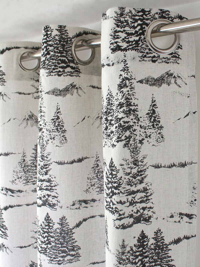 Rideau imprimé montagne en coton recyclé gris anthracite - Kiabi