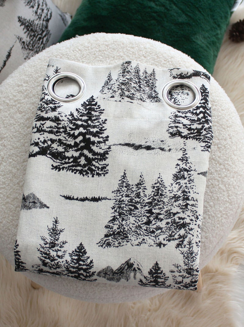 Rideau imprimé montagne en coton recyclé gris anthracite - Kiabi