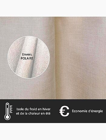 Rideau isolant sans couture effet lin chiné doublé polaire ton sur ton 135x240cm, beige