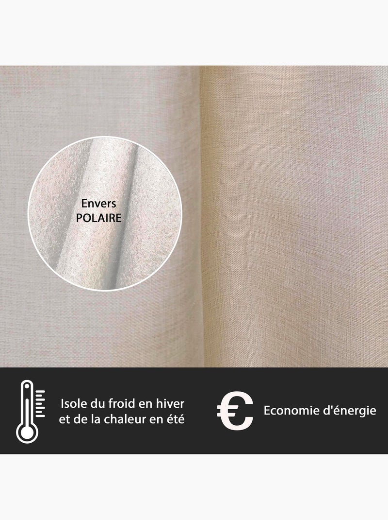 Rideau isolant sans couture effet lin chiné doublé polaire ton sur ton 135x240cm, beige Beige - Kiabi