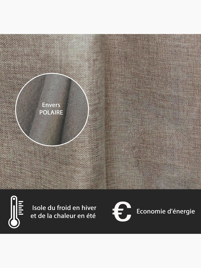Rideau isolant sans couture effet lin chiné doublé polaire ton sur ton 135x240cm, taupe Taupe - Kiabi