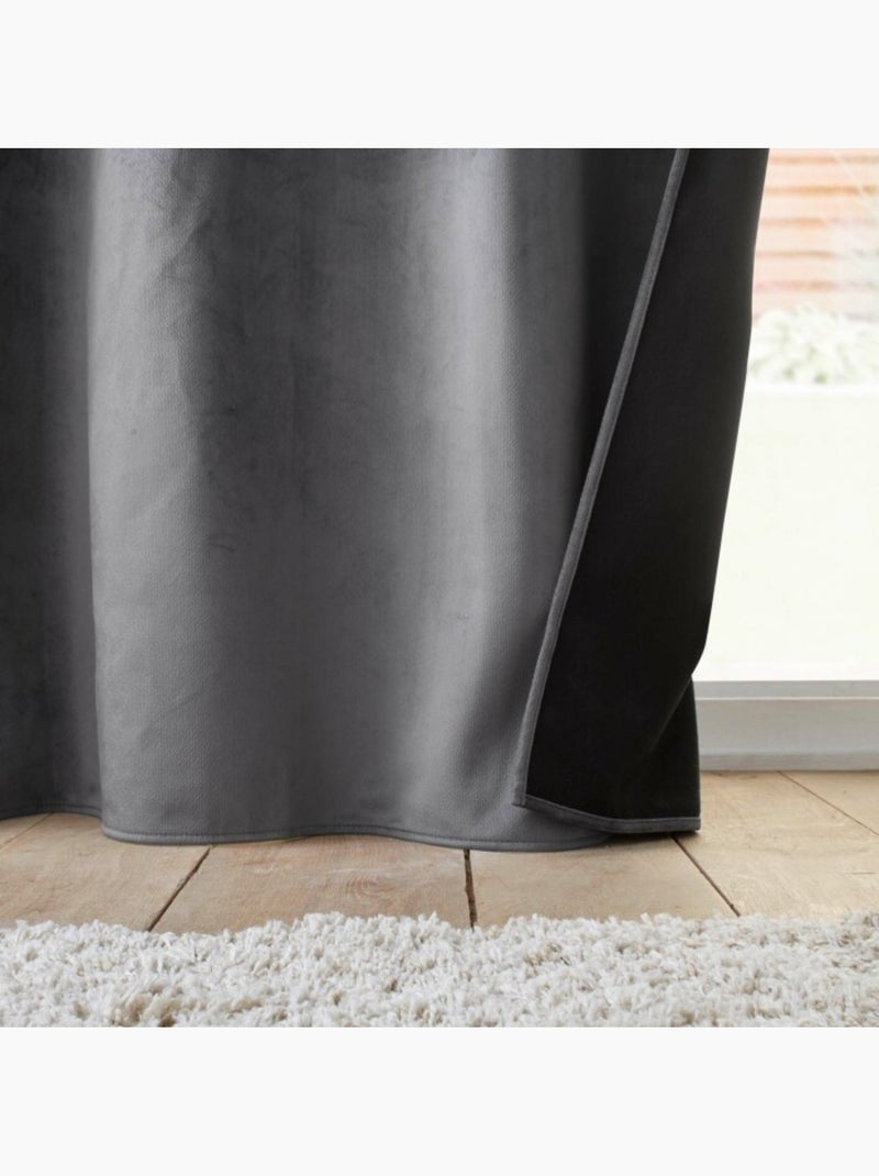 Rideau Isolant Thermique à Œillets – Velours Relief – Polarchic gris anthracite - Kiabi