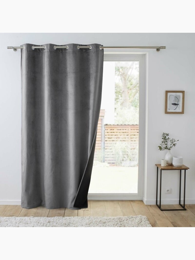 Rideau Isolant Thermique à Œillets – Velours Relief – Polarchic gris anthracite - Kiabi