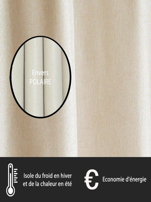 Rideau isolant thermique aspect satin à œillets 140x240cm, Beige - Kiabi