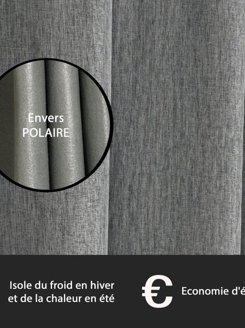 Rideau isolant thermique aspect satin à œillets 140x240cm, Gris - Kiabi