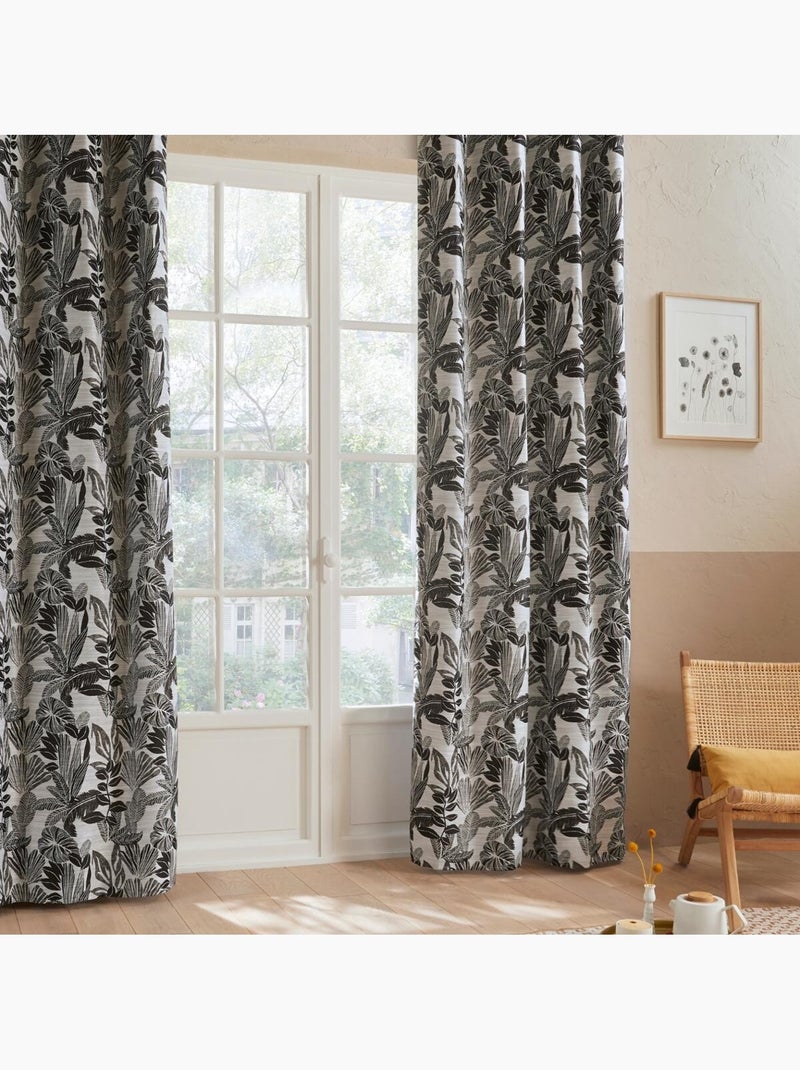Rideau jacquard à motifs végétaux à oeillets bejuco Noir - Kiabi