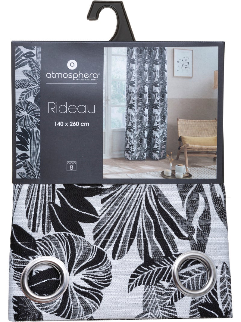 Rideau jacquard à motifs végétaux à oeillets bejuco Noir - Kiabi