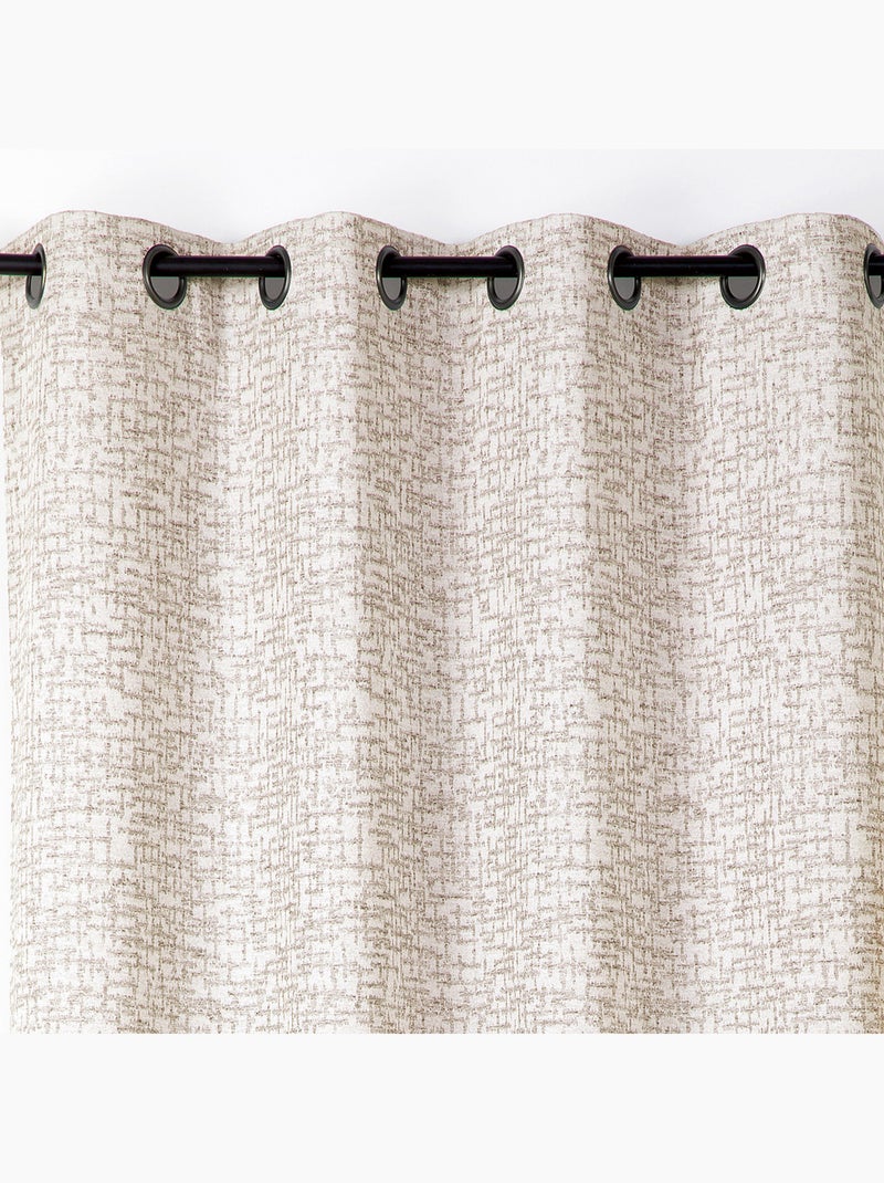 Rideau jacquard à oeillets  - Effet tweed Beige - Kiabi