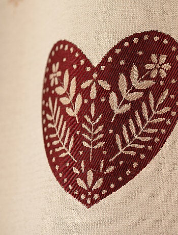 Rideau jacquard à œillets avec haut vichy et motifs cœurs