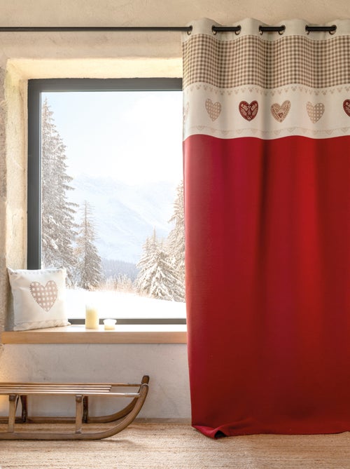 Rideau jacquard à œillets avec haut vichy et motifs cœurs - Kiabi