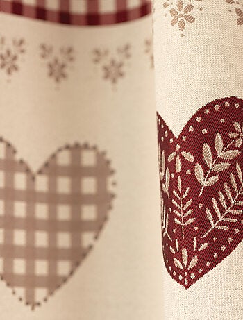 Rideau jacquard à œillets avec haut vichy et motifs cœurs