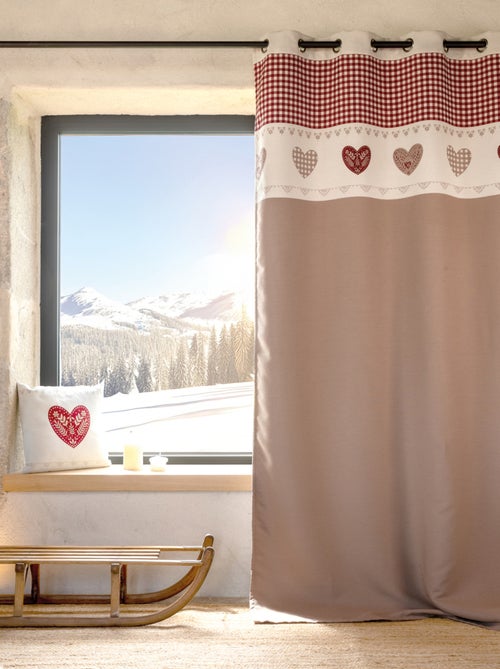 Rideau jacquard à œillets avec haut vichy et motifs cœurs - Kiabi