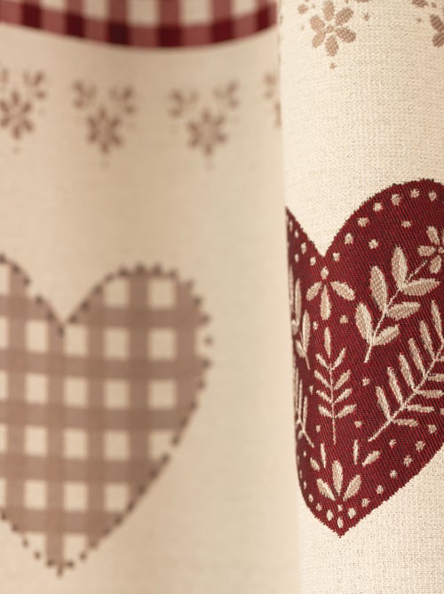 Rideau jacquard à œillets avec haut vichy et motifs cœurs - Kiabi