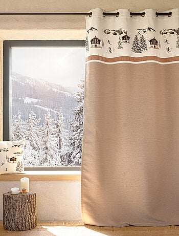 Rideau jacquard à œillets avec motif chalets et sapins