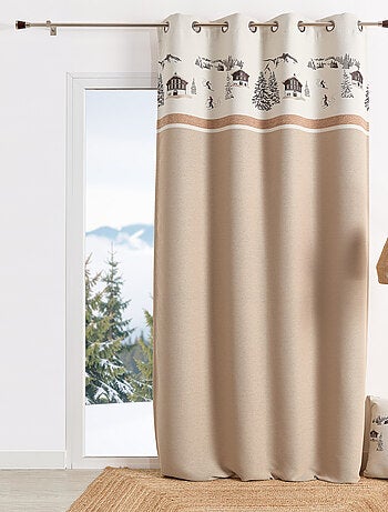 Rideau jacquard à œillets avec motif chalets et sapins
