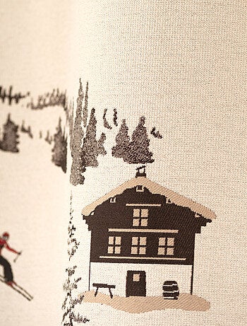 Rideau jacquard à œillets avec motif chalets et sapins
