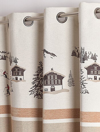 Rideau jacquard à œillets avec motif chalets et sapins