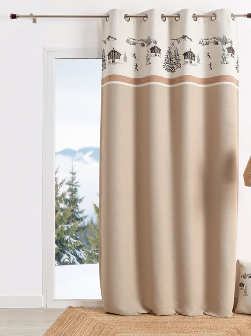Rideau jacquard à œillets avec motif chalets et sapins - Kiabi