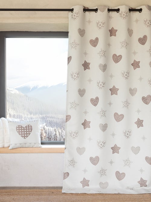 Rideau jacquard à œillets avec motif cœur - Kiabi